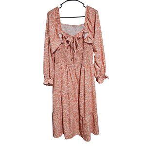 Womens Boho Cottagecore Floral Prairie Dress Prairie Long Sleeve Ruffles